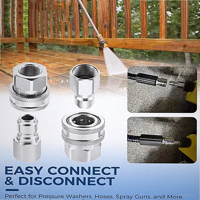 4Pack Stainless Steel G3/8" BSP Female to Quick Connector For Washing Cars Decks