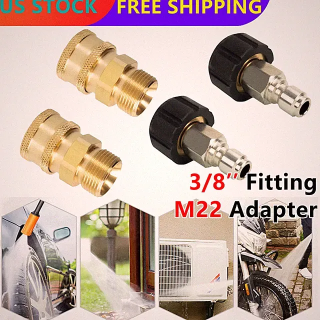 4Pc Pressure Washer Adapter Set Quick Disconnect Kit M22 Swivel to 3/8'' Connect