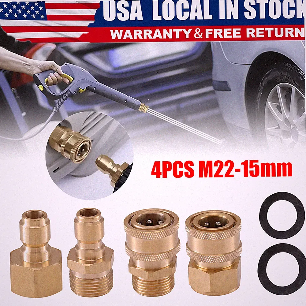 4PCS M22-15mm Brass Pressure Washer Adapter Quick Connect 5000 PSI for Hose Gun