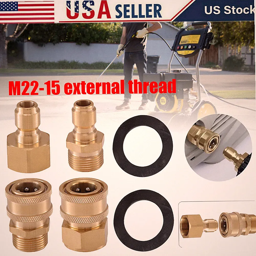 4PCS M22-15mm Pressure Washer Adapter Brass Quick Connect 5000 PSI for Hose Gun