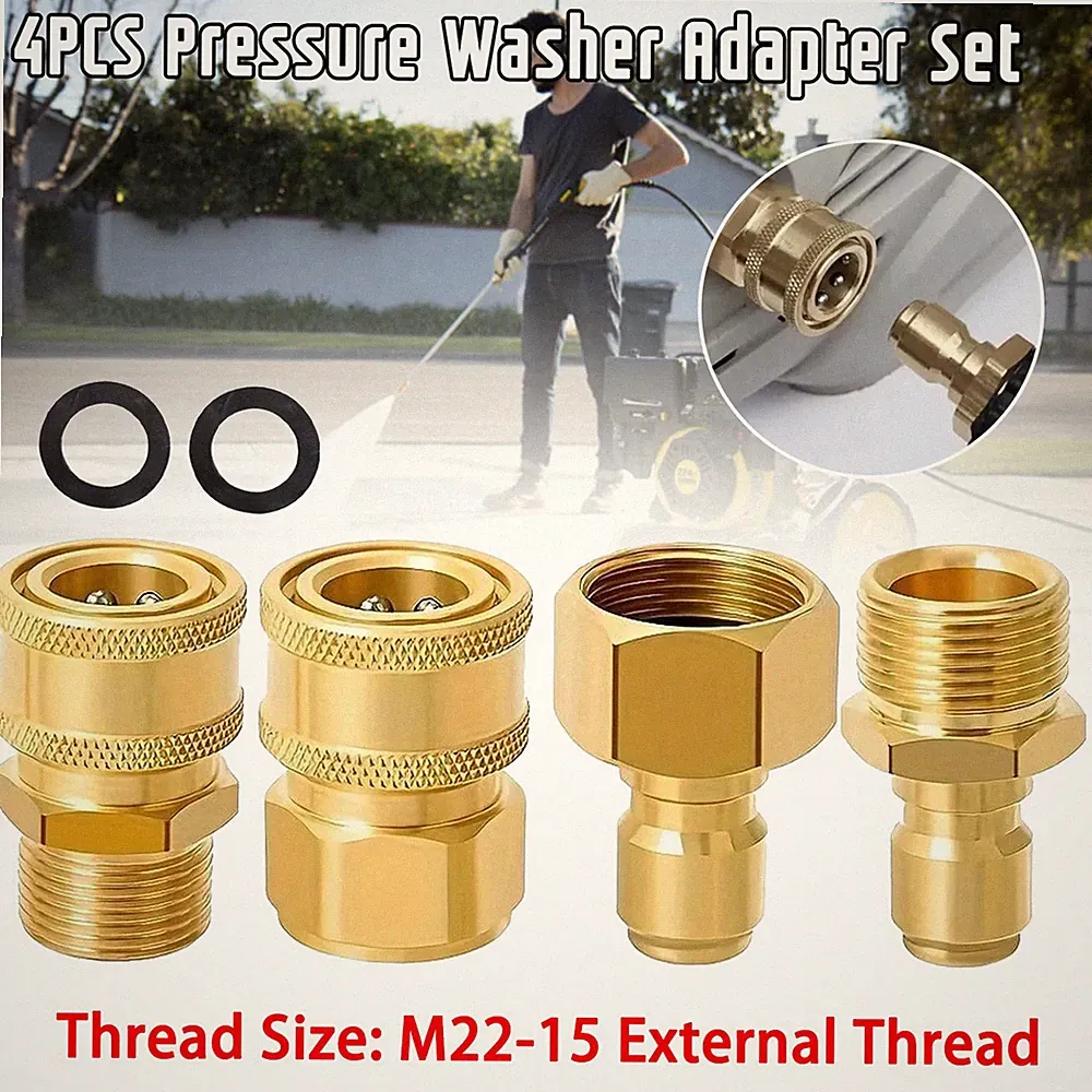 4PCS Pressure Washer Adapter Set Quick Disconnect Kit M22 Swivel 3/8'' Connects