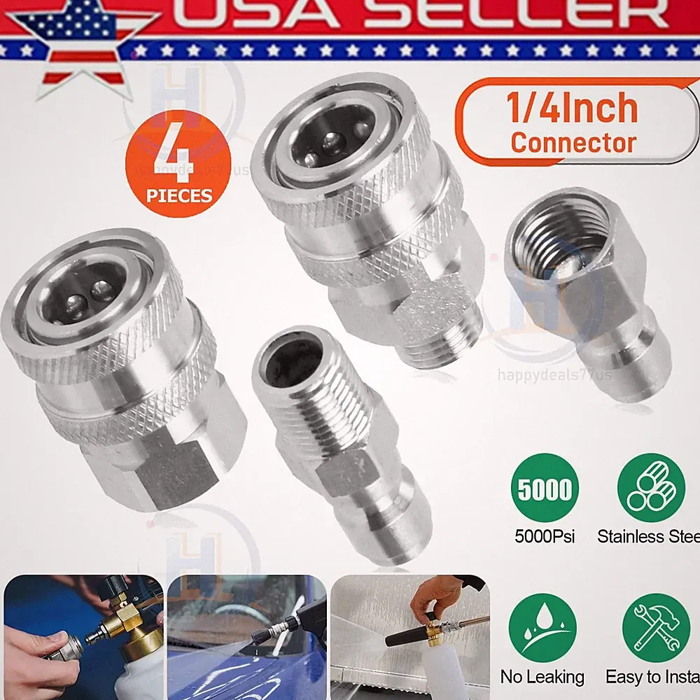 4Pcs/Set NPT 1/4 Inch Pressure Washer Coupler Quick Connect Plug Fitting Adapter