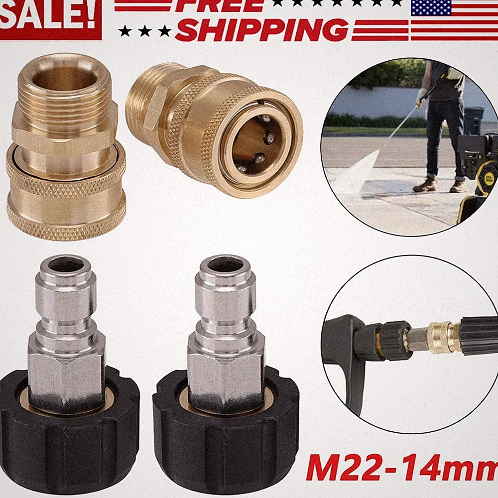 4X Pressure Washer Adapter Set Quick Disconnect Kit M22-14MM Swivel 3/8''Connect