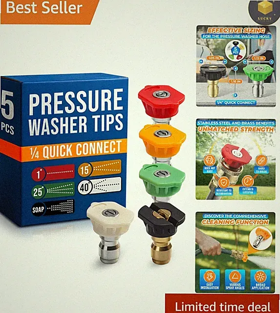 5 Nozzle Tips Set for Pressure Washer - Ideal for Cars and Outdoor Use