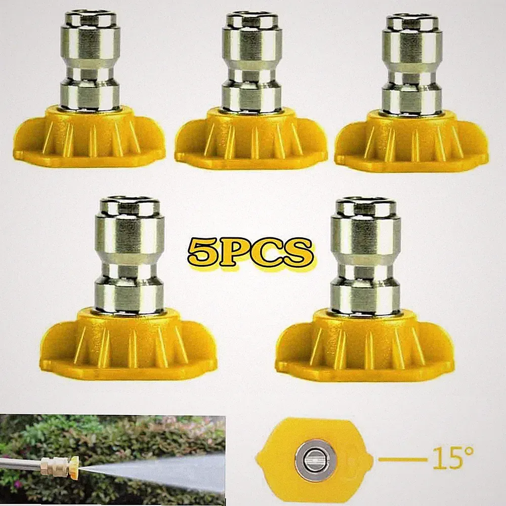 5 Power Pressure Washer Spray Nozzle Tips 1/4 Quick Connection Yellow 15 Degree