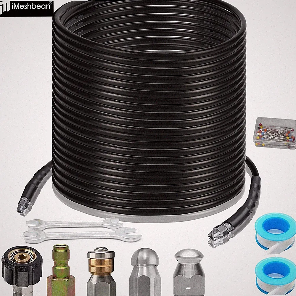 50/100/200FT Sewer Jetter Kit Pressure Washer 5800PSI Hose Kit W/ Nozzles & Pin