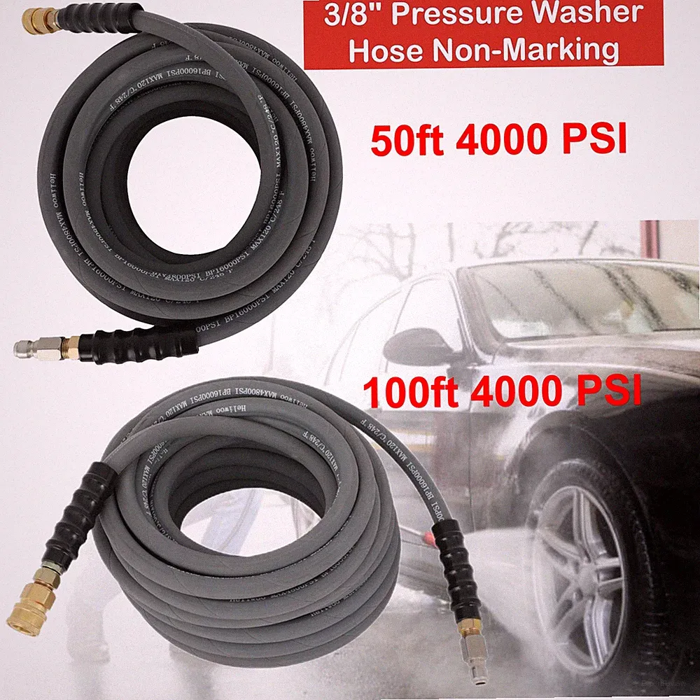 50 / 100ft Pressure Washer Hose 4800PSI Non-Marking 3/8" Couplers Hot&Cold Water