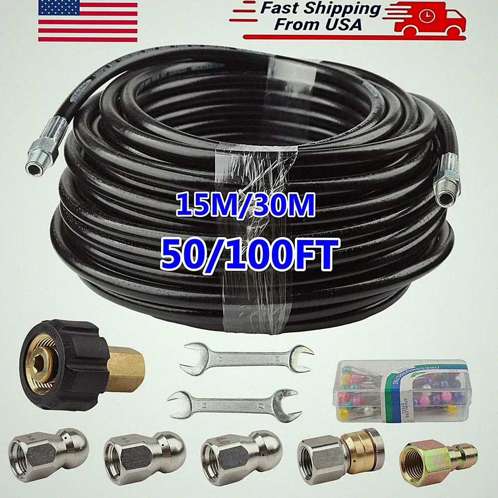 50/100FT Pressure Washer Sewer Jetter Kit 5800 PSI 1/4" NPT with 6 Nozzles