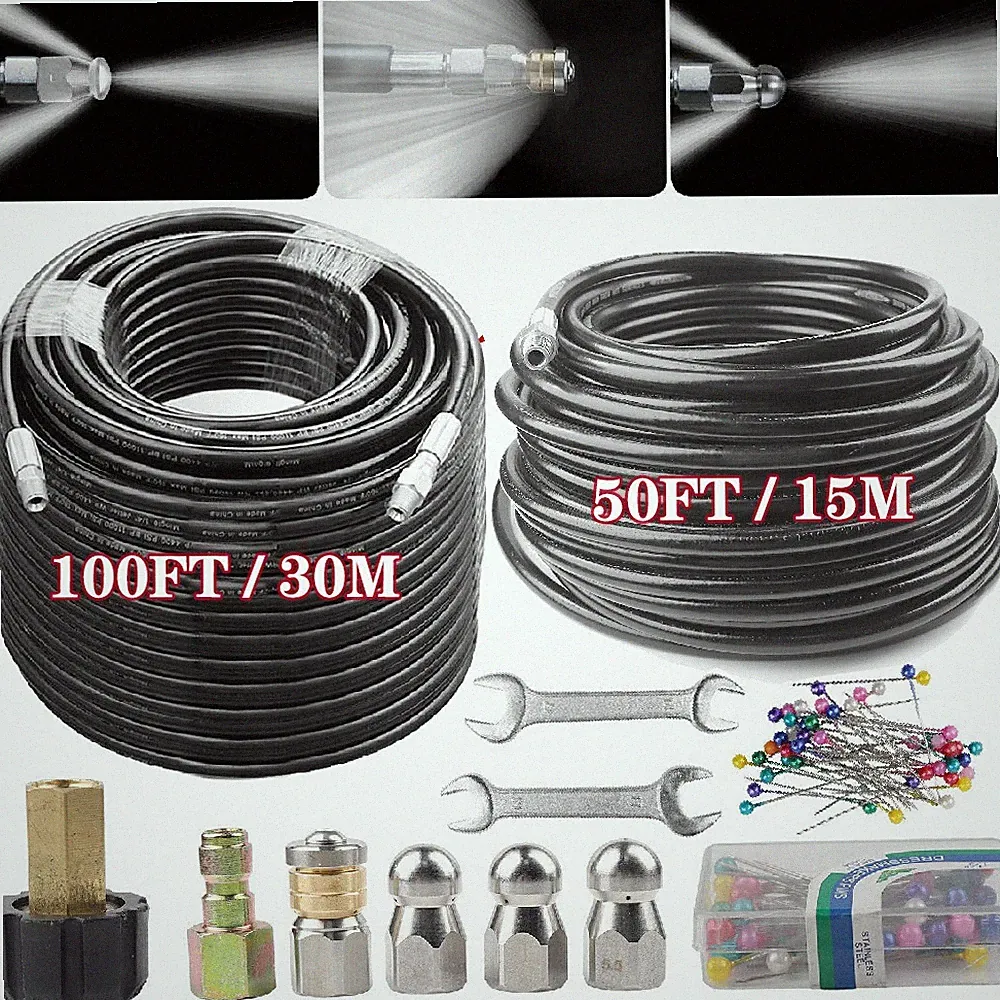 50/100ft Sewer Jetter Pressure Washer 5800PSI Hose Kit Clean Plumbing Drain Pipe