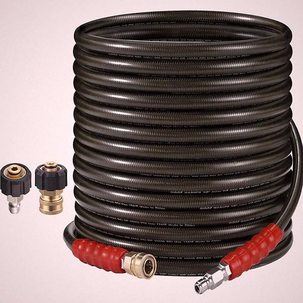 50 Feet 3/8 Inch Pressure Washer Hose - Durable 6000 PSI Steel Braid