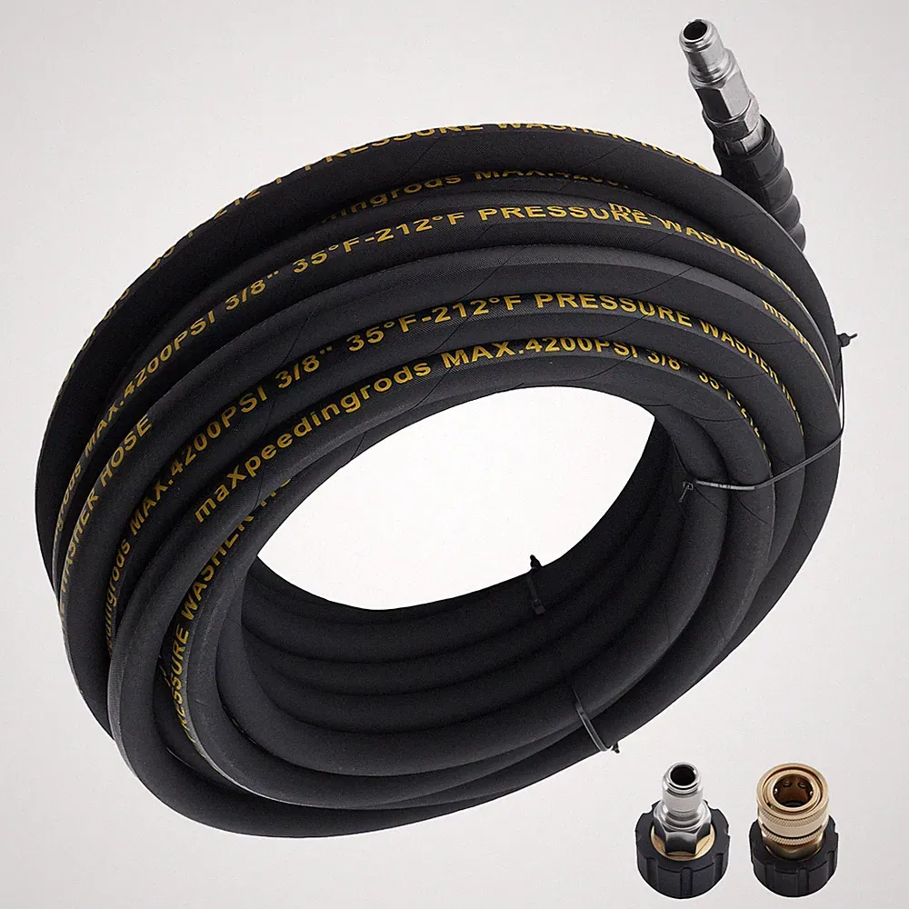 50 Ft 3/8" Pressure Washer Hose 4200PSI Steel Wire Braid + M22 to 3/8" Coupler