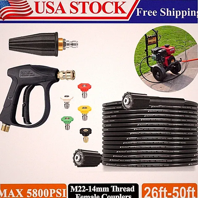 50 FT High Pressure Washer Hose 5800 PSI M22-14MM Power Washer Extension Hose US