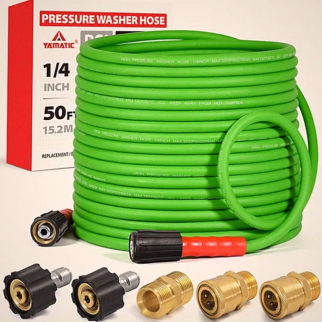 50 Ft Pressure Washer Hose 1/4 Inch M22 14mm Female With Quick Connect Adapters
