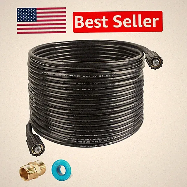 50 FT Pressure Washer Hose - M22 Compatible, 3600 PSI Brass Thread