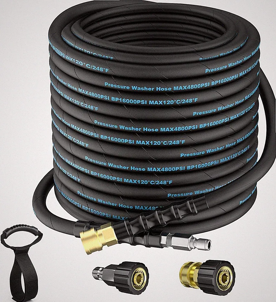 50 Ft Pressure Washer Hose with Quick Connector, 4800 PSI Kink Resistant