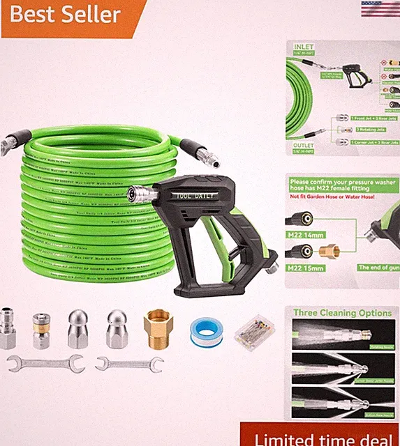 50 FT Pressure Washer Sewer Jetter Kit with Multiple Nozzles - 3600 PSI