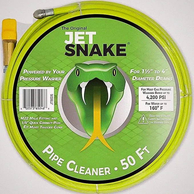 50 FT SEWER JETTER Flexible Steel Braid for Gas Pressure Washer