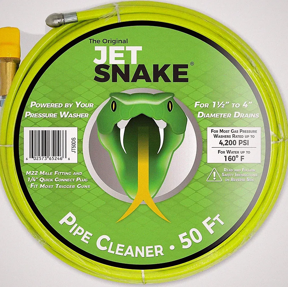 50 FT Sewer Jetter for Gas Pressure Washers - Flexible Steel Braid