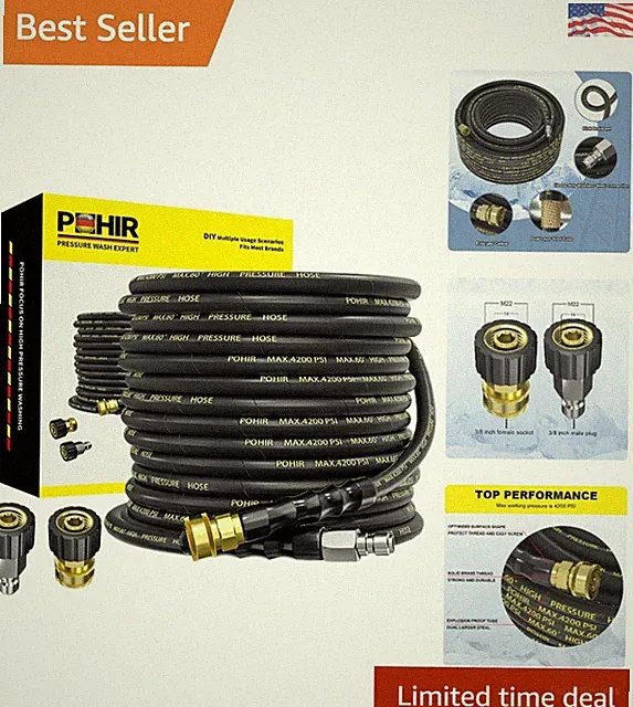 50 ft Steel-Braided Pressure Washer Hose - Quick Connect and High Performance