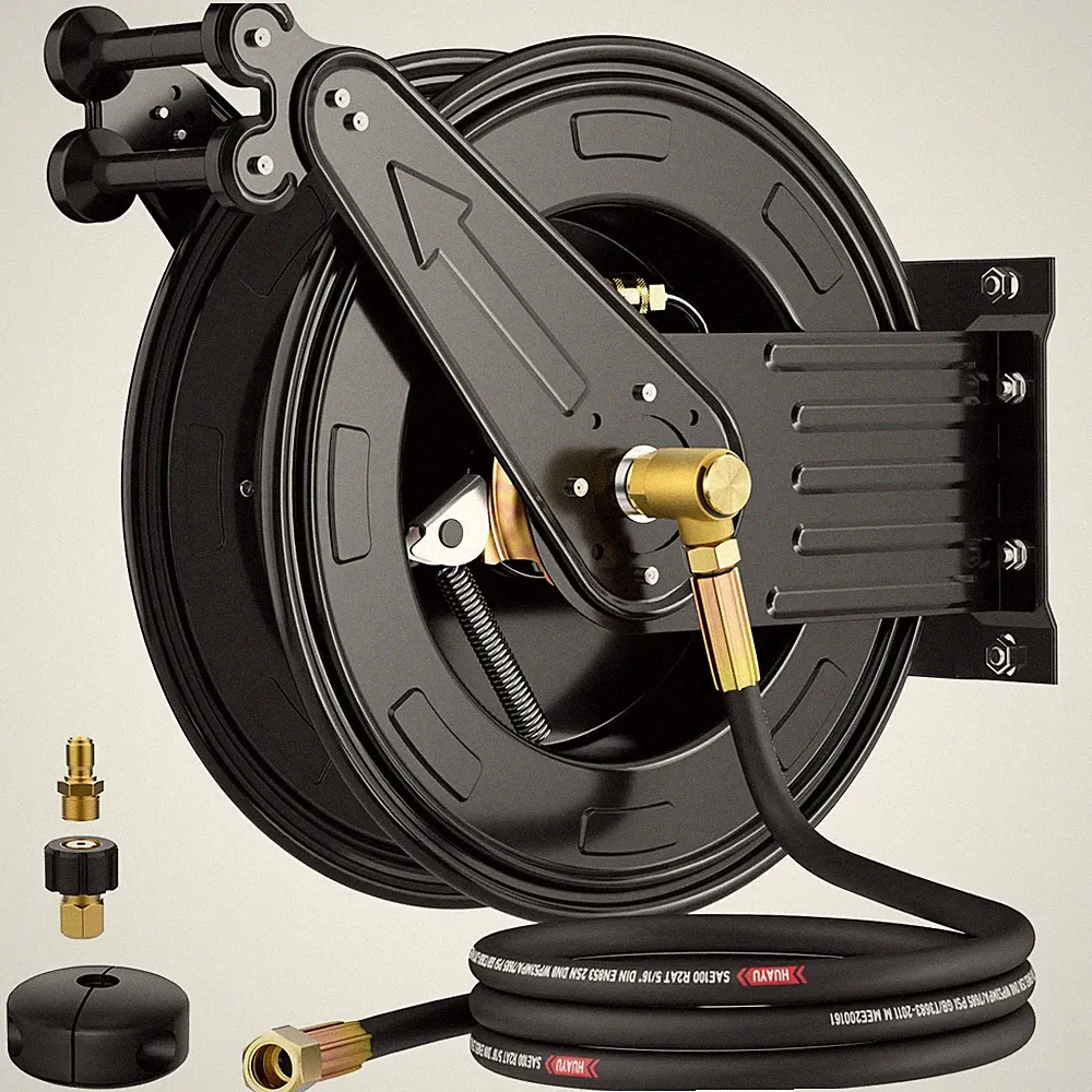 50 ft x 3/8 inch Pressure Washer Hose Reel Steel Wall Floor Mount 4000PSI