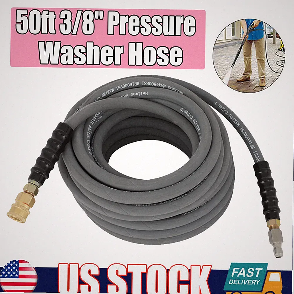 50' Pressure Washer Hose 3/8" x 50ft Foot 4000psi Industrial w/ QC High Quality