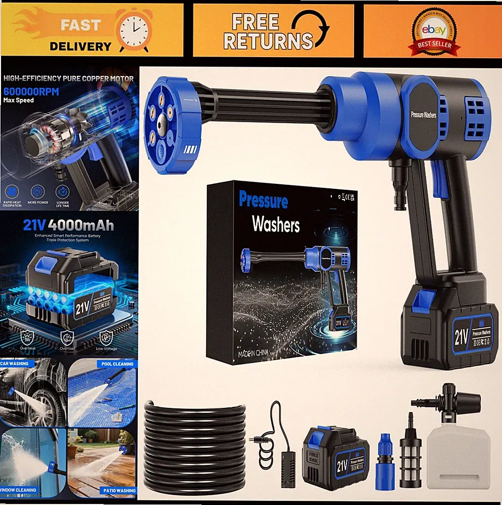 5000 PSI Cordless Portable Pressure Washer, 21V Battery, 6-in-1 Nozzle & Foam Ca