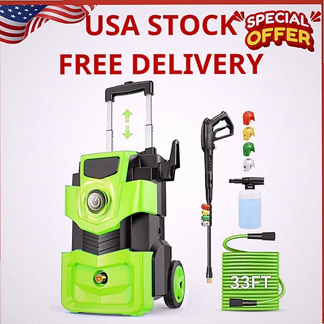 **5000 PSI Electric Pressure Washer 4.0 GPM 33FT Hose Foam Cannon 4 Nozzles Gree