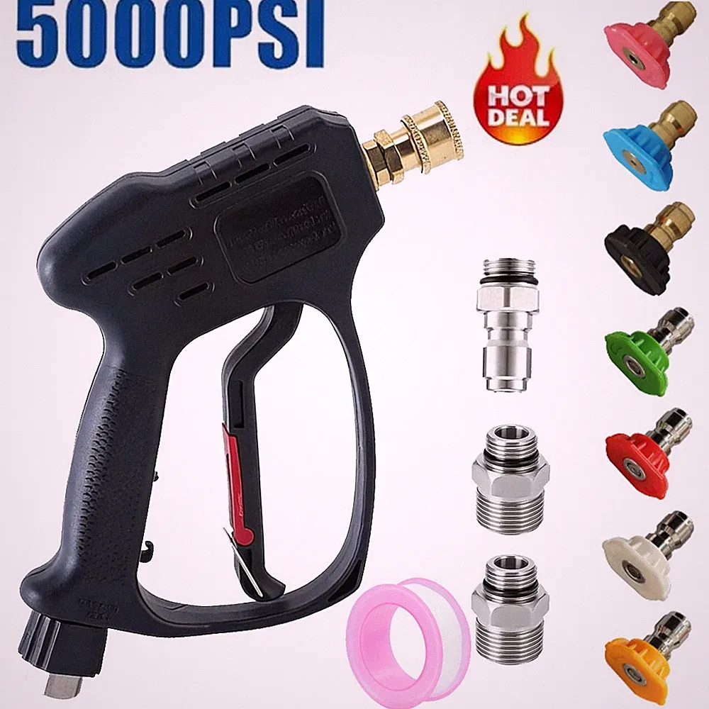 5000 PSI Pressure Washer Gun for Hot Water 3/8" Swivel Thread 7 Spray Nozzle Tip