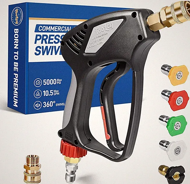 5000 PSI Pressure Washer Gun with Swivel Inlet, Short Power Washer Gun with Nozz