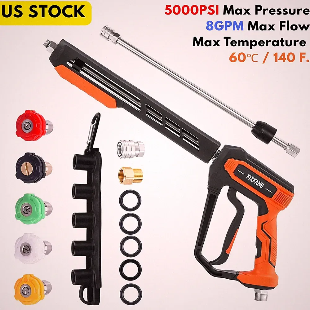 5000 PSI Pressure Washer Spray Gun with 5 Nozzle Tips for Cleaning Car/ Driveway