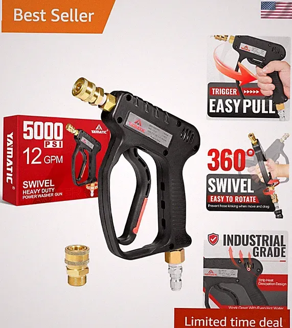 5000 PSI Short Pressure Washer Gun with Durable Brass & Steel Fittings