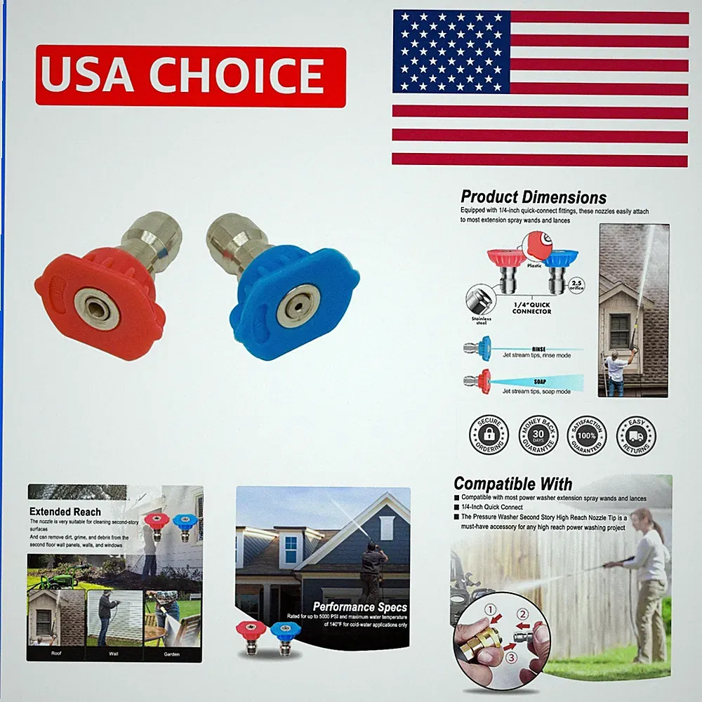 5000 PSI Universal Second Story High Pressure Washer Nozzle Kit, Soap and Ri...