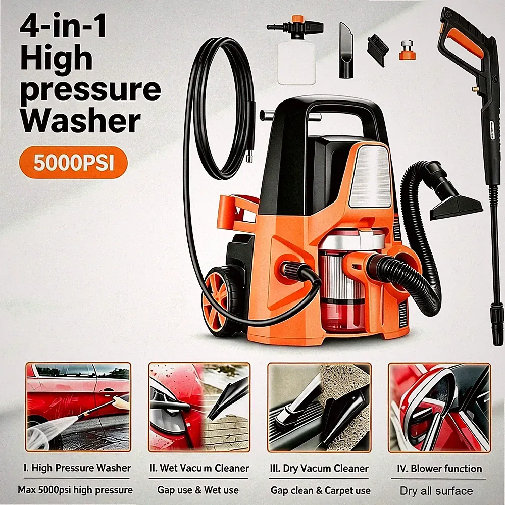 5000PSI 1.7GPM 4 in 1 Electric Pressure Washer+Dry/Wet Vacuum + Blower Function