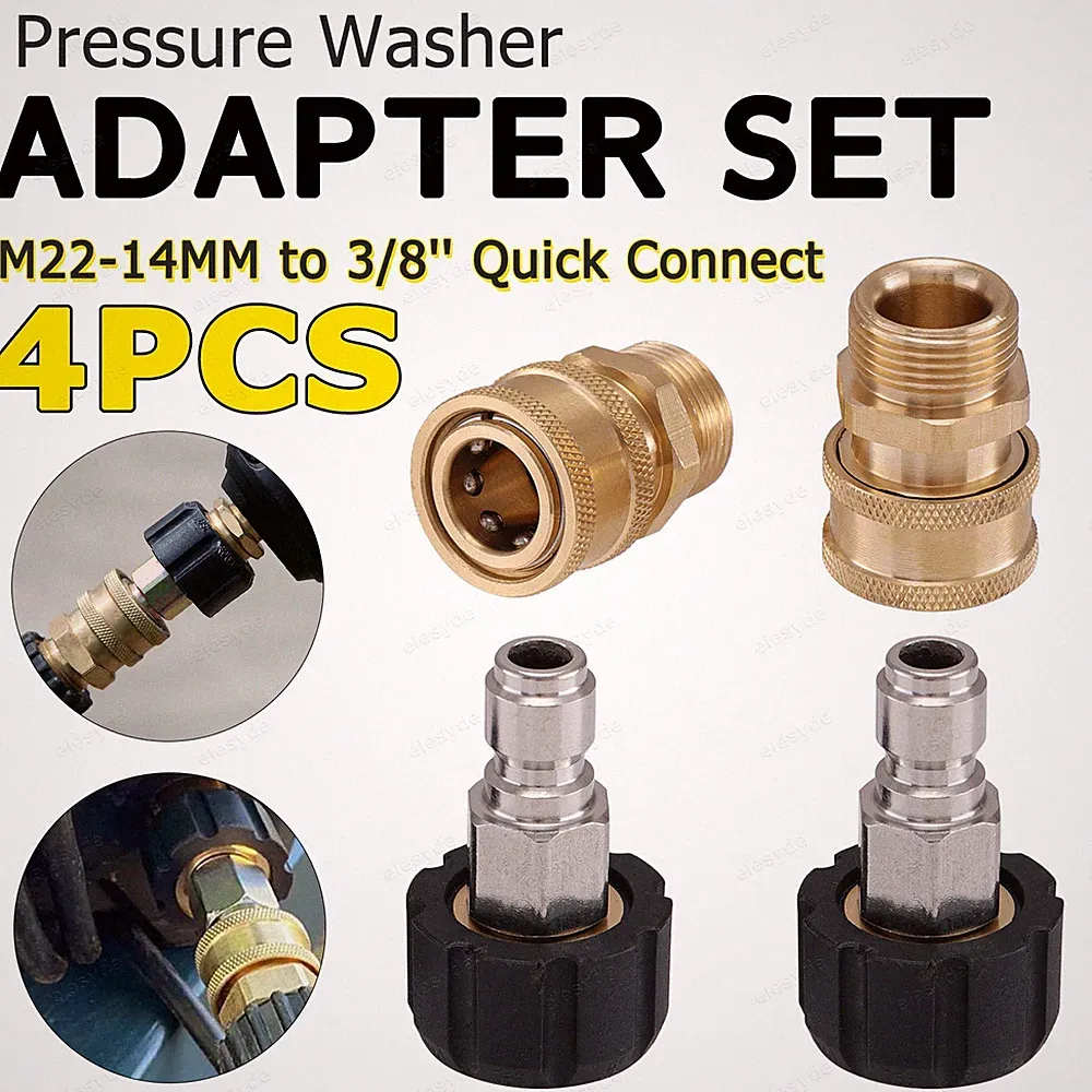 5000PSI 4 Couplers Pack M22 14mm Swivel to 3/8" Pressure Washer Hose Fittings