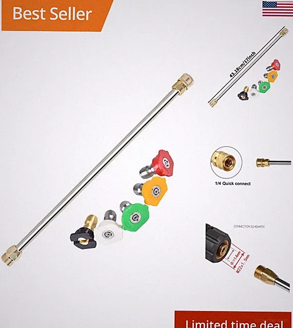 5000PSI High Pressure Washer Gun Extension Rod 17Inch Stainless Steel With M22