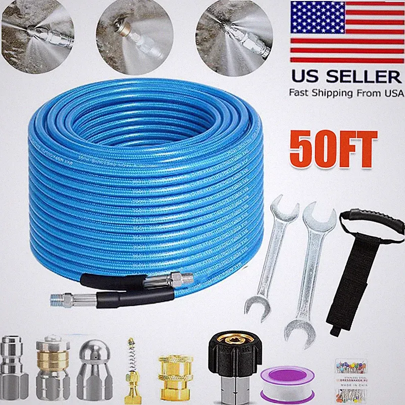 50FT 1/4" M-NPT 5800PSI Drain Cleaner Hose Sewer Jetter Kit for Pressure Washer