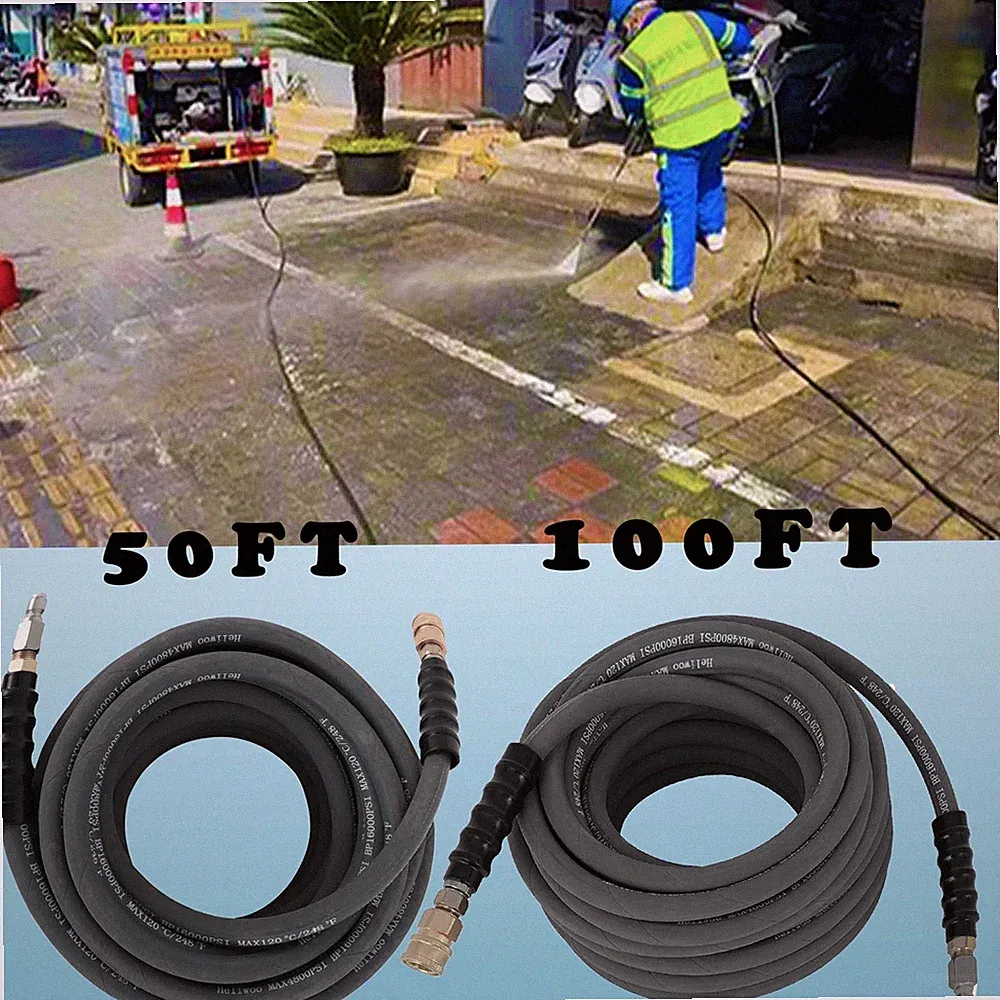 50FT-100FT 3/8" 4000PSI Pressure Washer Hose Non-Marking Gray With Couplers
