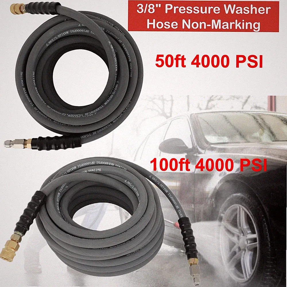 50ft /100ft 4800PSI Pressure Washer Hose -3/8" Quick Connect Gray With Couplers