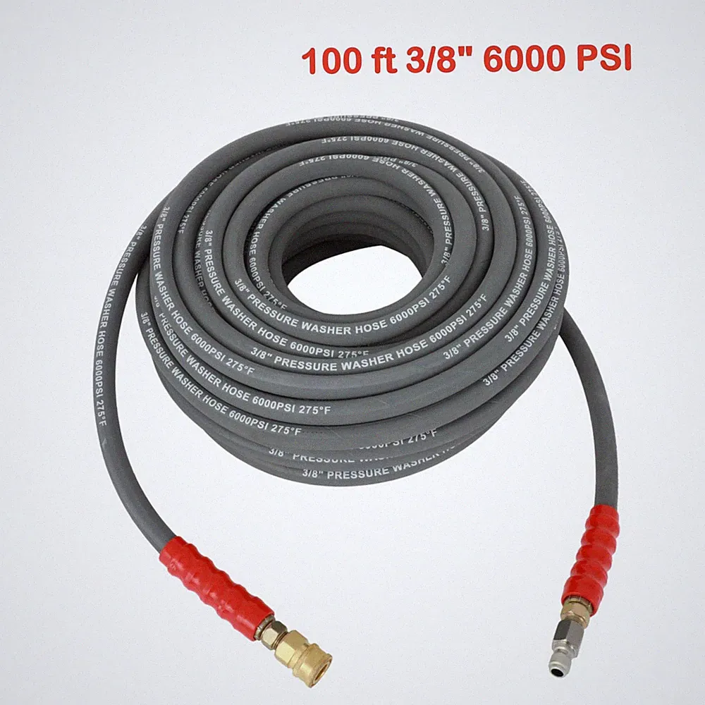 50ft/ 100ft 6000PSI Gray/ Black Non- Marking Pressure Washer Hose 3/8"