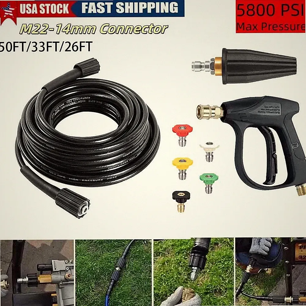 50FT-26FT High Pressure Washer Hose+High pressure water gun+turbine nozzle