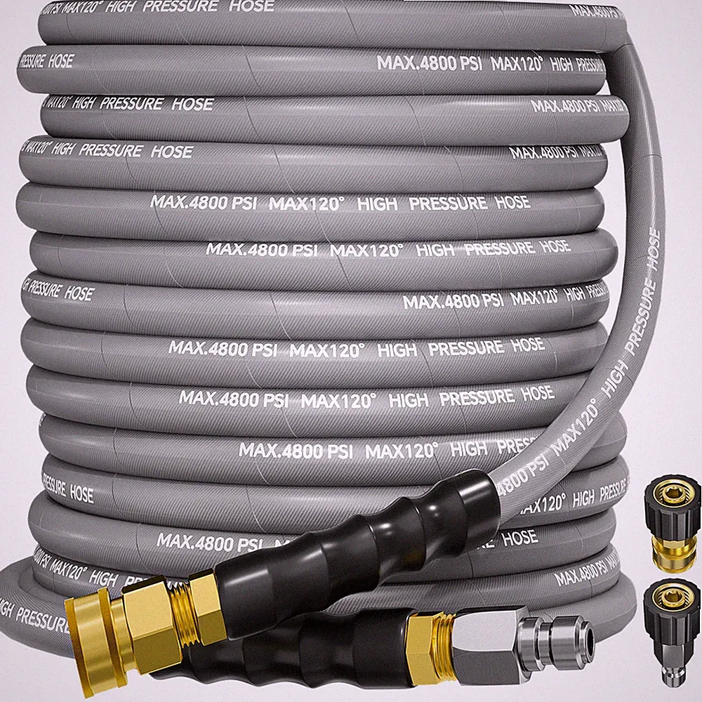 50FT 3/8" 4800PSI Pressure Washer Hose with Swivel Quick Connect Max 248°F