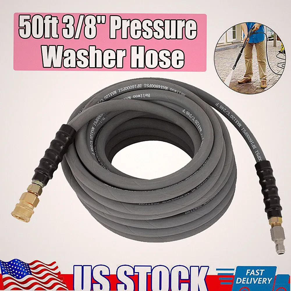 50ft 3/8" Pressure Washer Hose 4000 PSI Non-Marking Gray With Couplers Brand New