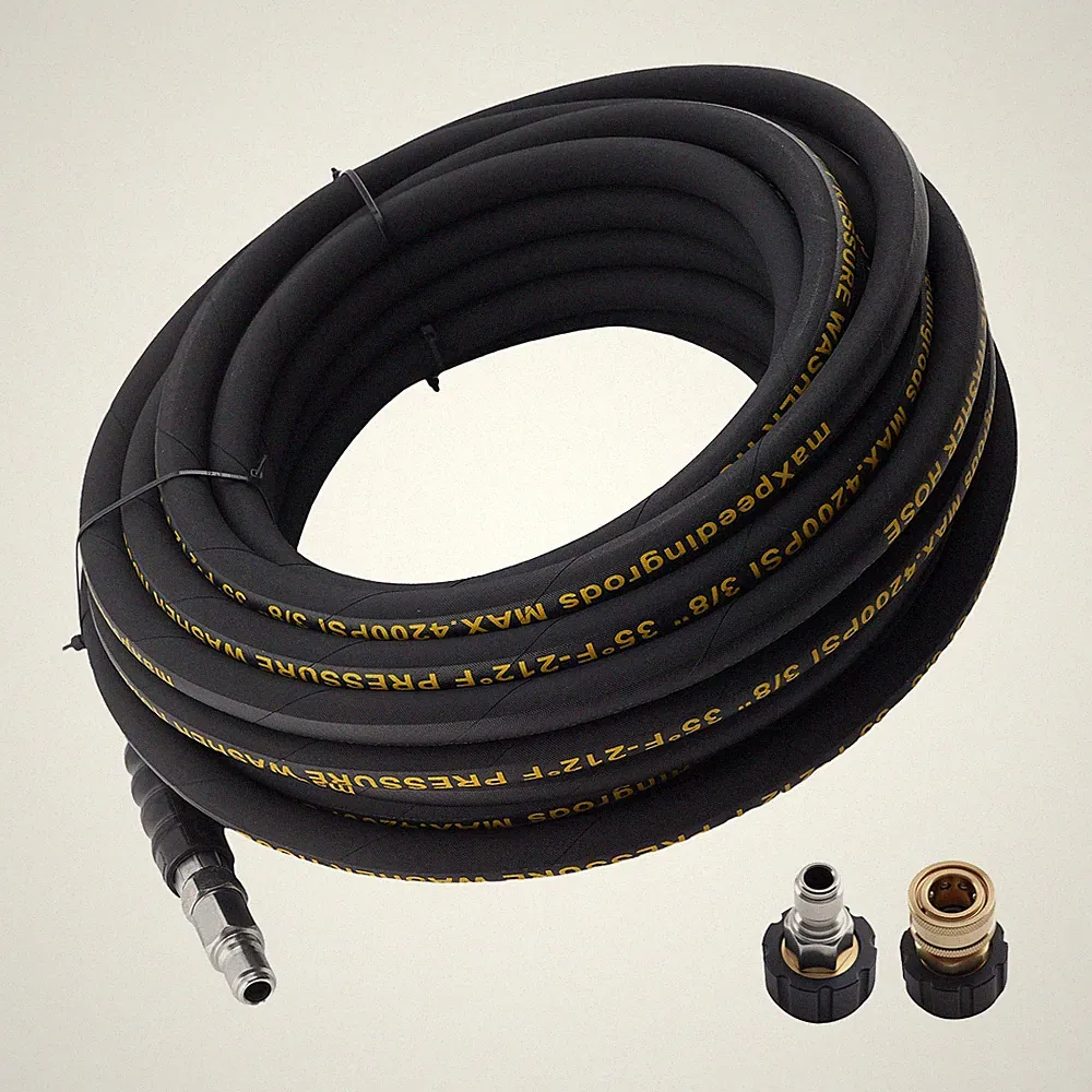 50ft 3/8" Pressure Washer Hose 4200PSI & M22-14mm to 3/8" Quick Connect Coupler