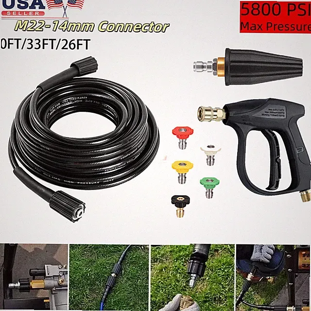 50FT/33FT High Pressure Washer Hose+Rotating nozzle+ cleaning water gun kit