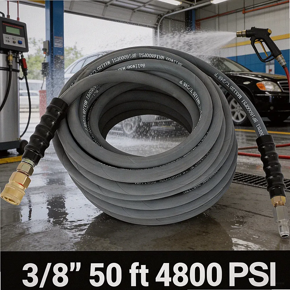 50ft 4800PSI 3/8" Pressure Washer Hose Couplers Hot&Cold Water 248F
