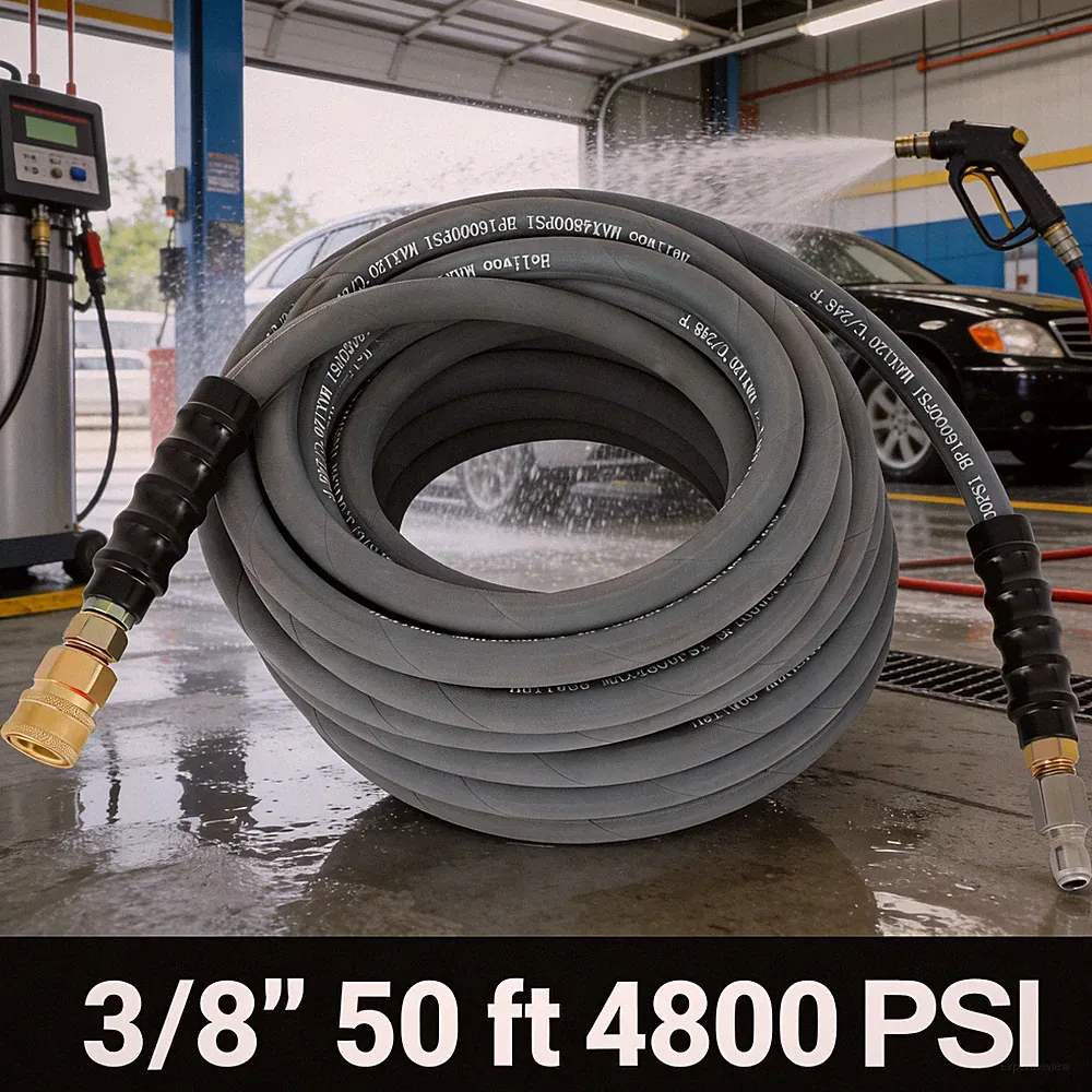 50ft 4800PSI 3/8" Pressure Washer Hose Couplers Hot&Cold Water 248F