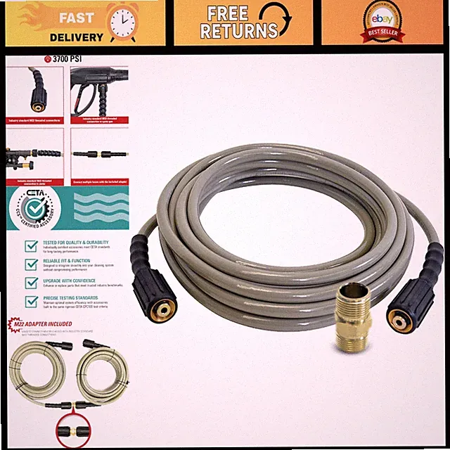 50ft 5/16" 3700 PSI Cold Water Pressure Washer Hose - Durable MorFlex Design