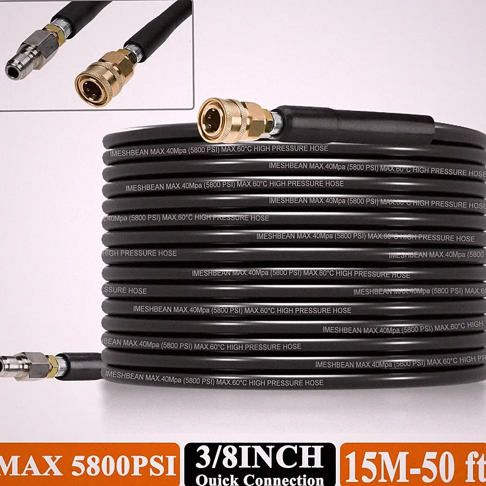 50FT 5800 PSI High Pressure Power Washer Hose 3/8" Quick Connection Extension US