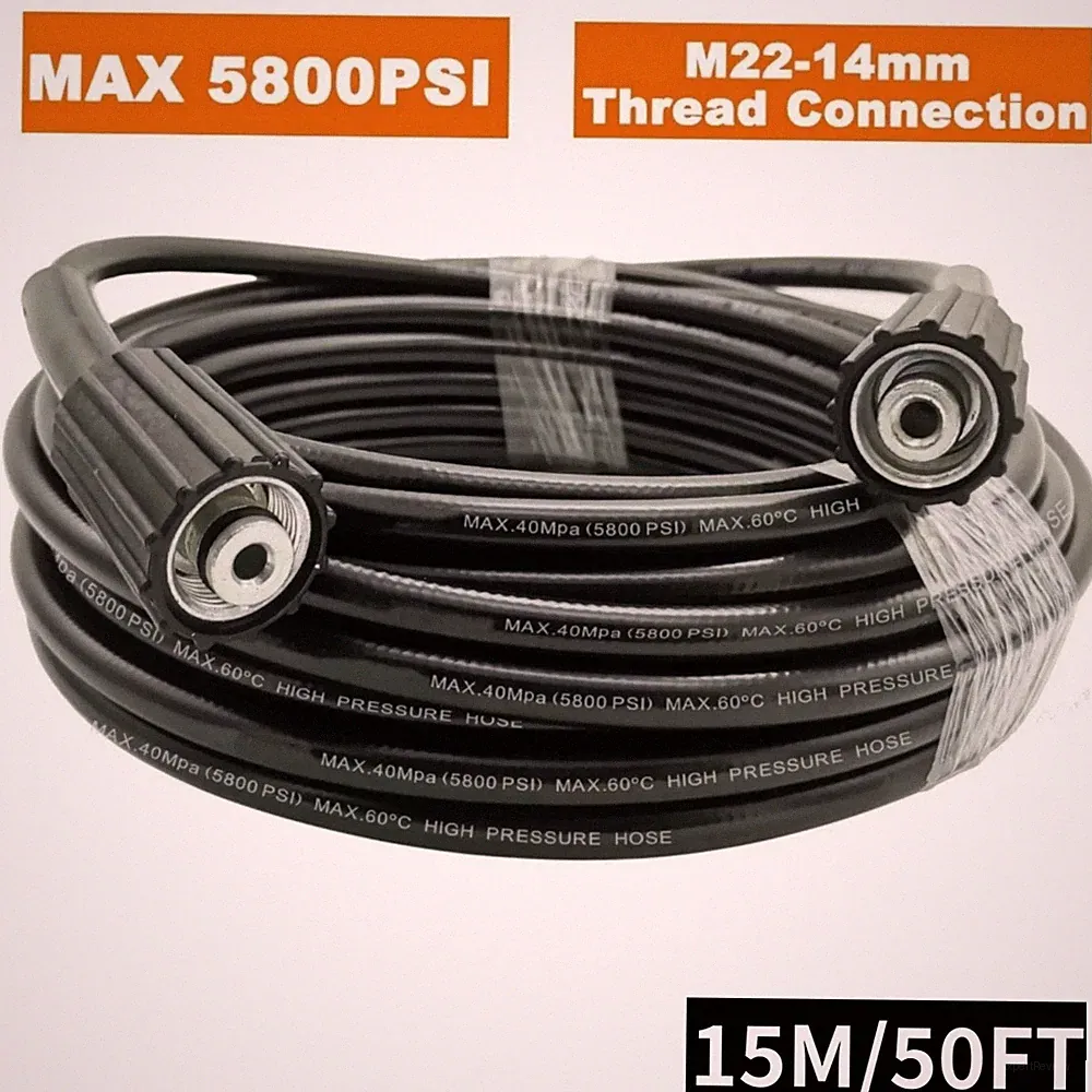 50ft 5800 PSI High Pressure Washer Hose - M22 14mm Connector - Replacement Hose