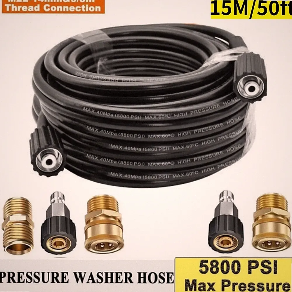 50FT 5800PSI Replacement High Pressure Power Washer Hose,M22- 3/8" Quick Connect